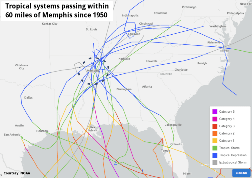 Tropical systems near memphis
