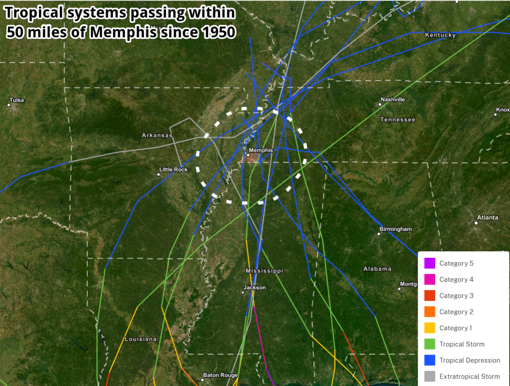 Tropical systems since 1950 label